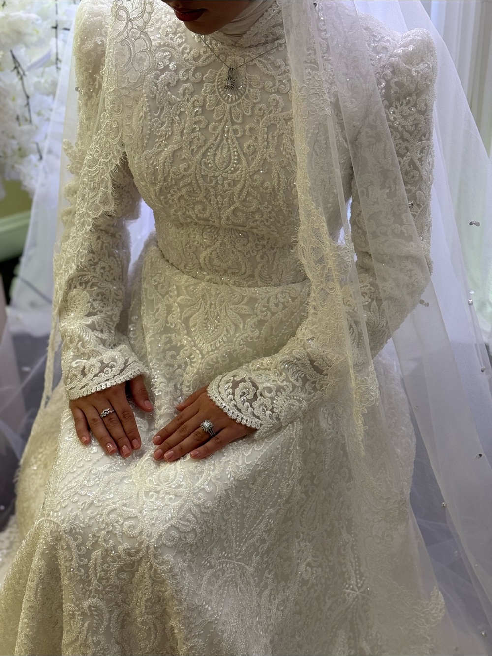 High-Neck Lace Modest Wedding Dress in Ivory